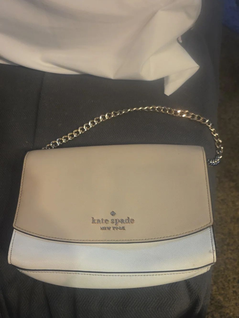 kate spade Neutral Two-Tone Cream & White Chain Crossbody